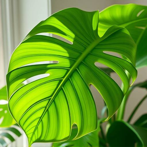 Planta Monstera Deliciosa com suas folhas recortadas características.